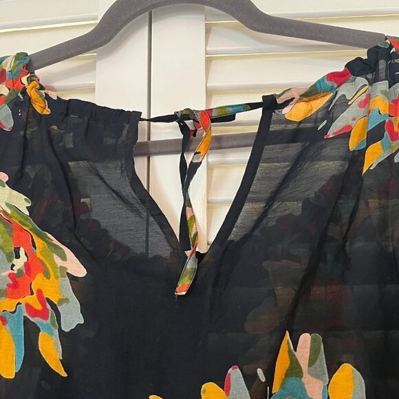 French Connection peplum blouse sheer 4 silk cotton floral black - Picture 8 of 9